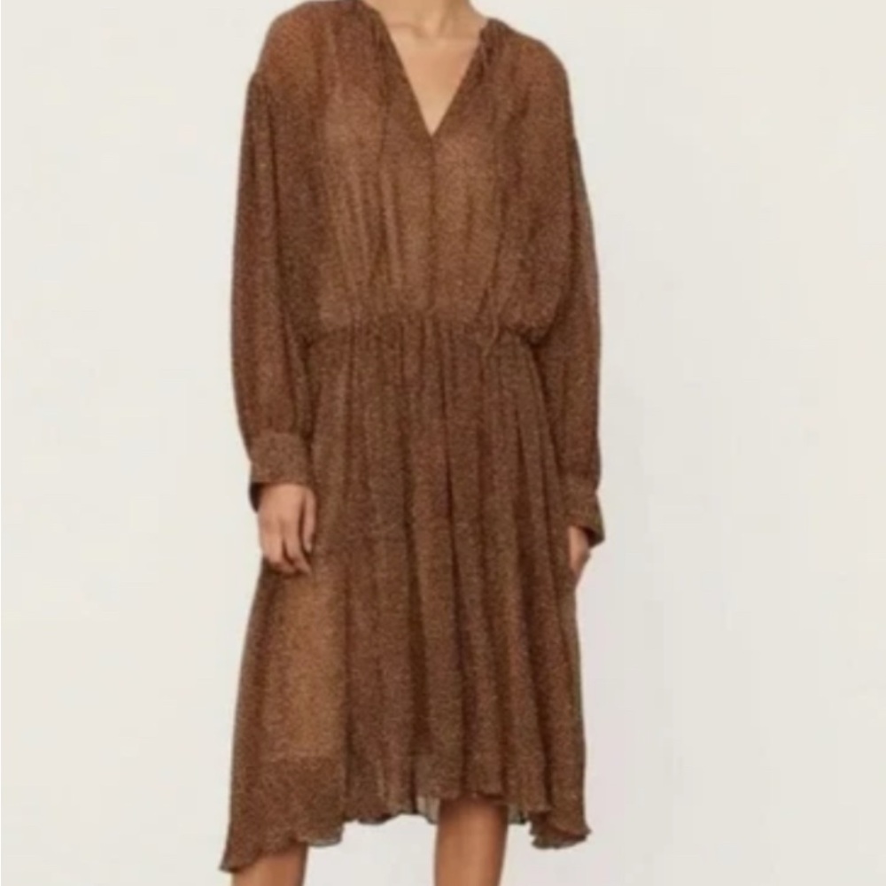Vince Starry Dot Brown Long Sleeve Dress - Picture 9 of 9